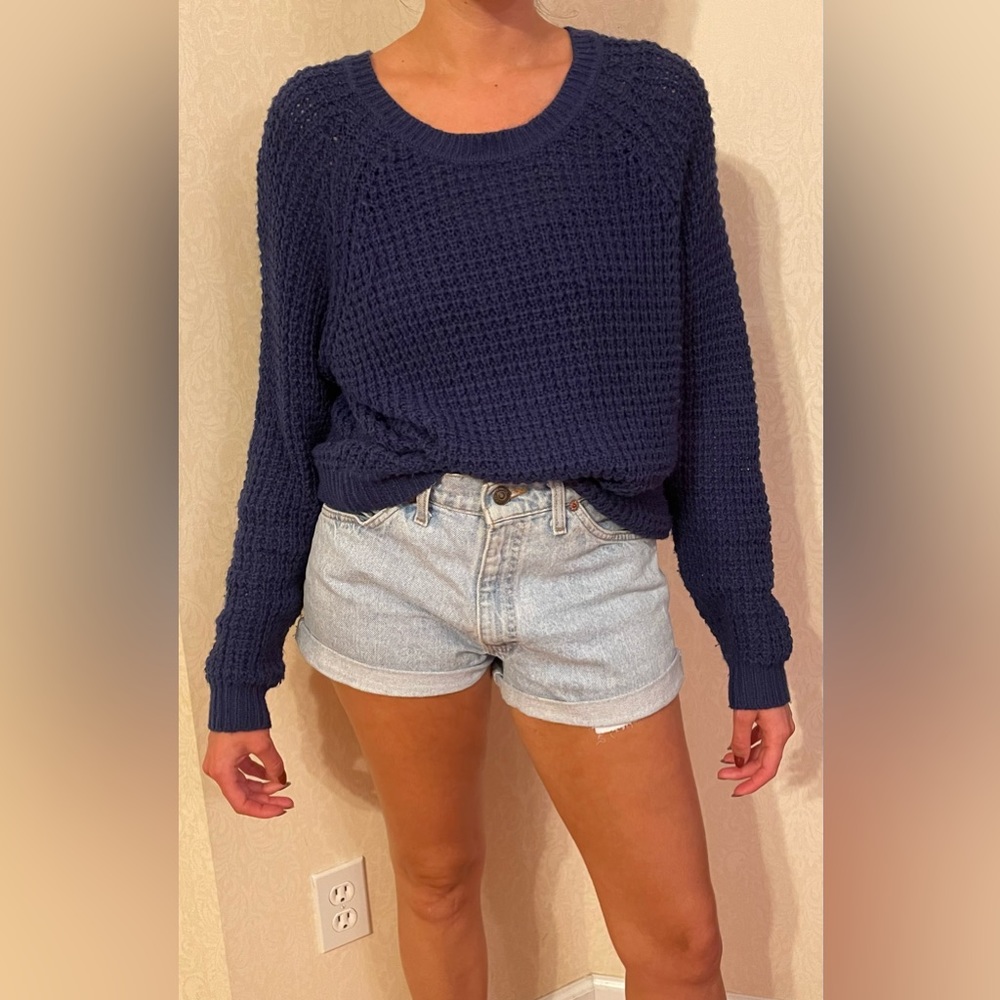 Navy Knit Long Sleeve Sweater Size L
